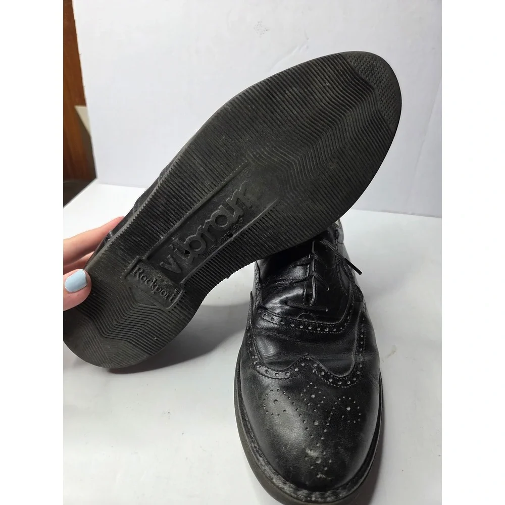 Rockport Mens Black Leather Wingtip Oxford Shoes Vibram‎ Sole M3678 9 W Hungary